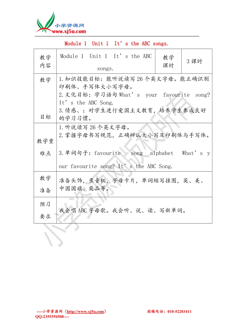 三年级下英语教案-module 1 unit 1 it’s the abc songs外研版（三起，新版）.doc_第1页