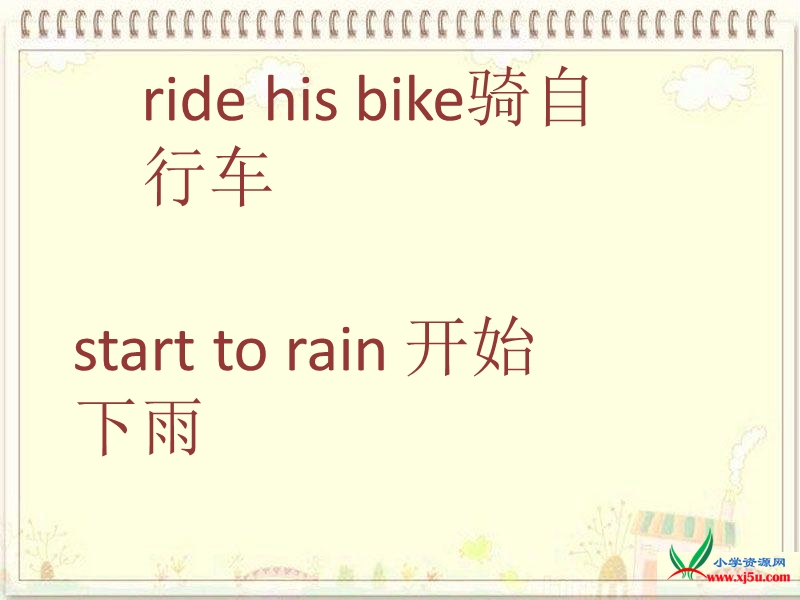 2016年春小学英语六年级下册：module5 unit 2 he`s riding his bike,but it`s startint to rain课件（3） 外研版.ppt_第3页