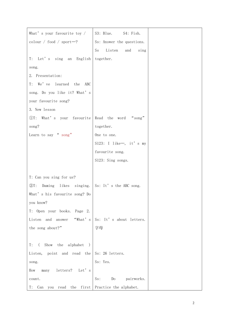 【同步课堂】（2016版）二年级英语上册unit1iliketheabcsong教案外研版（三起）.doc_第2页