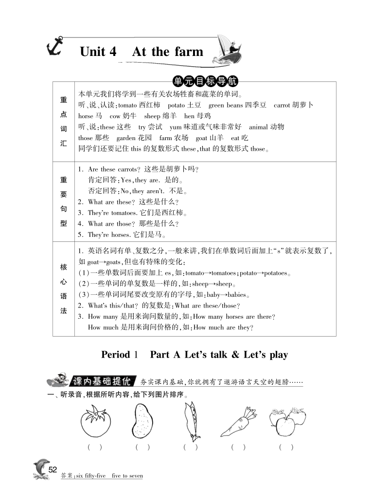 2016人教pep版英语四年级下·实验班突破·unit4 at the farm-period1.pdf_第1页