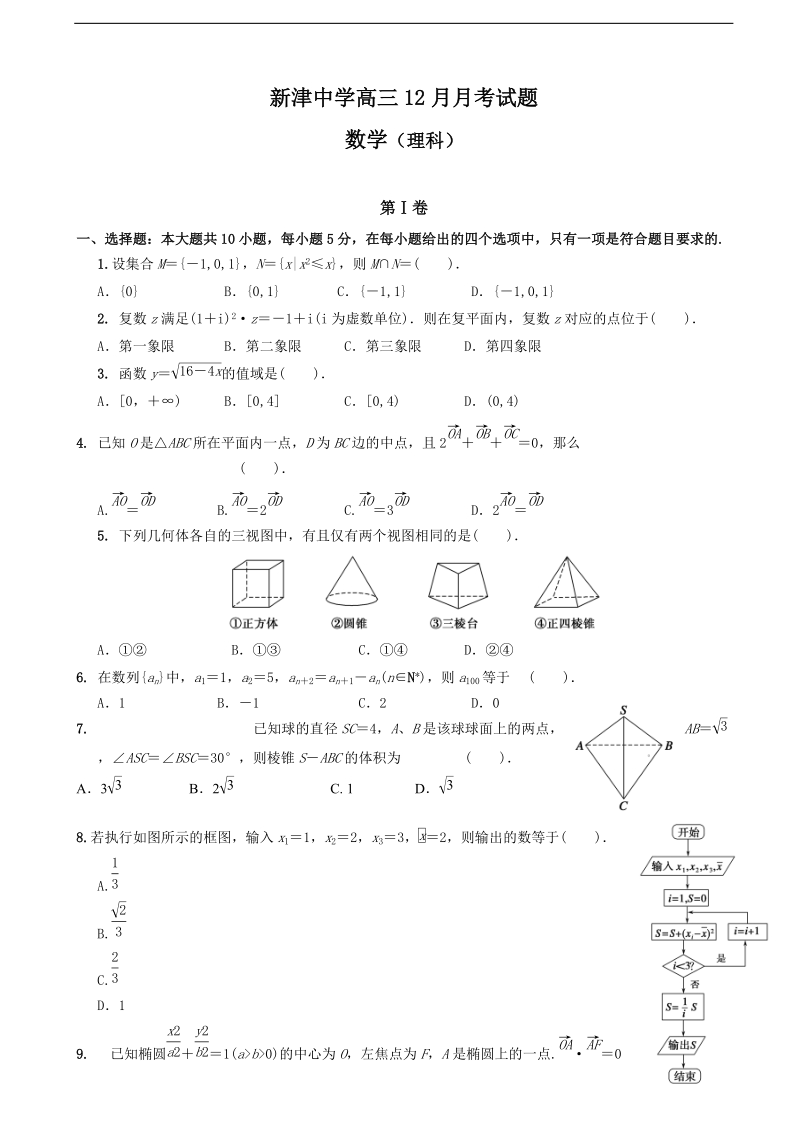 2016年四川省新津中学高三12月月考数学（理）试题.doc_第1页