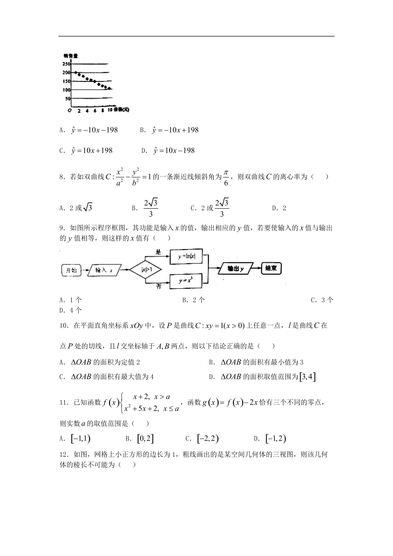 2016年安徽省六安一中高三第九次月考文科数学（解析版）.doc_第2页