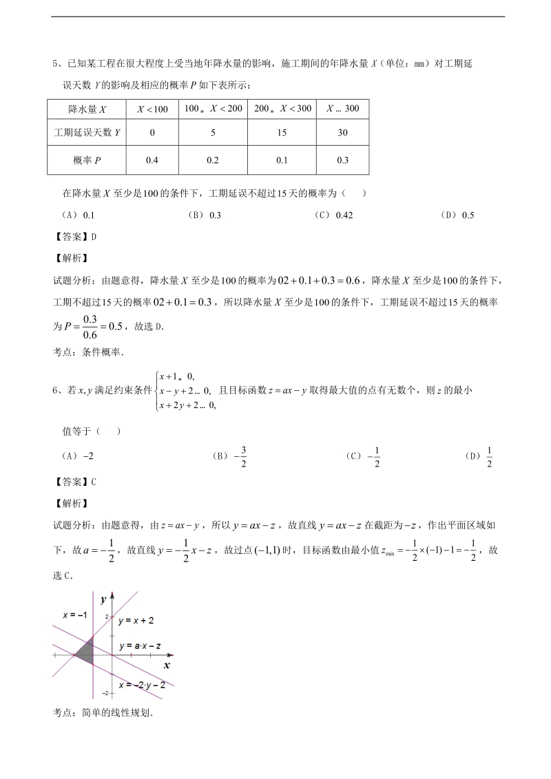 2016年吉林省毓文中学高三高考热身考试理数试题（解析版）.doc_第2页