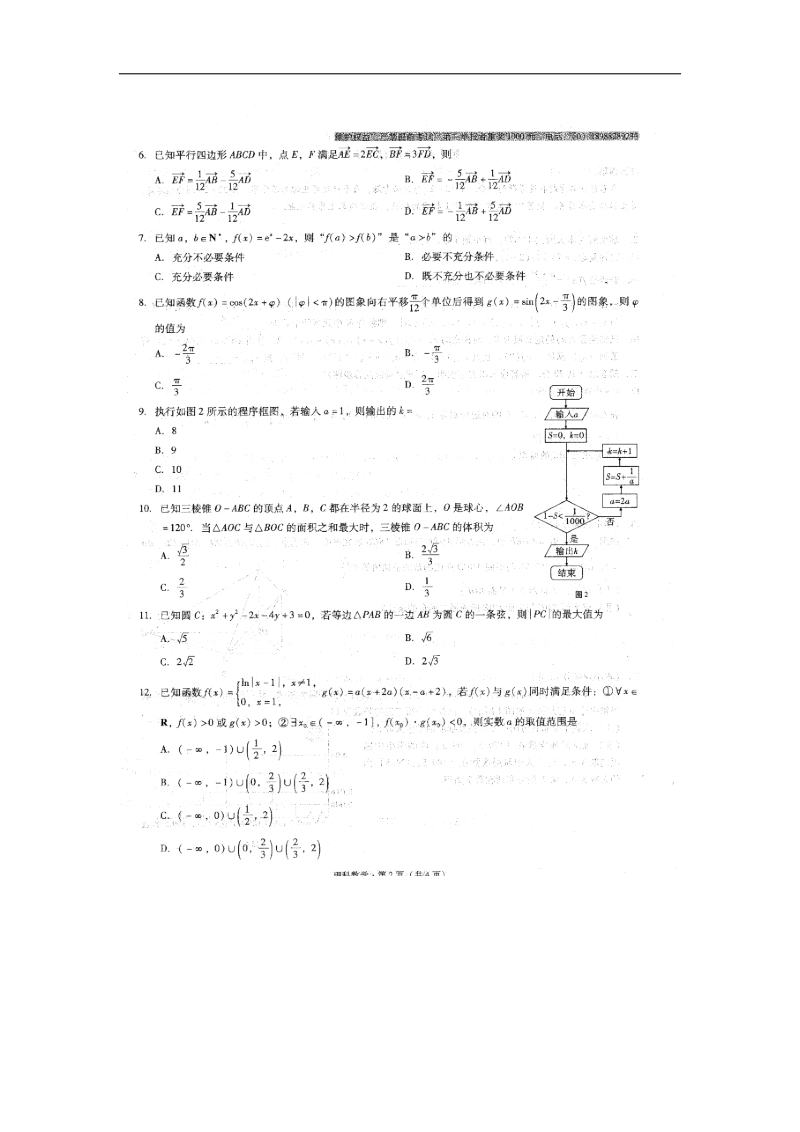 2016年云南省师范大学附属中学高考适应性月考卷（二）数学（理）试题（图片版）.doc_第2页