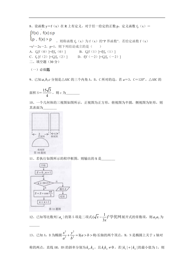 广东省茂名市2015年高三第一次模拟考试 数学理试卷.doc_第2页