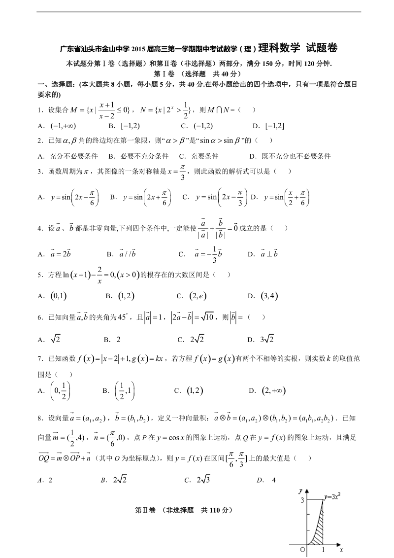 [套卷]广东省汕头市金山中学2015年高三第一学期期中考试数学（理）.doc_第1页