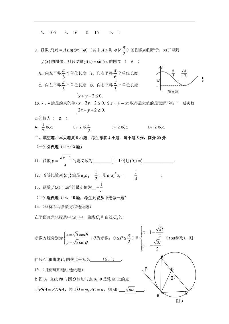 广东省清远市第二中学2015年高三第二次月考文科数学试卷 word版.doc_第2页