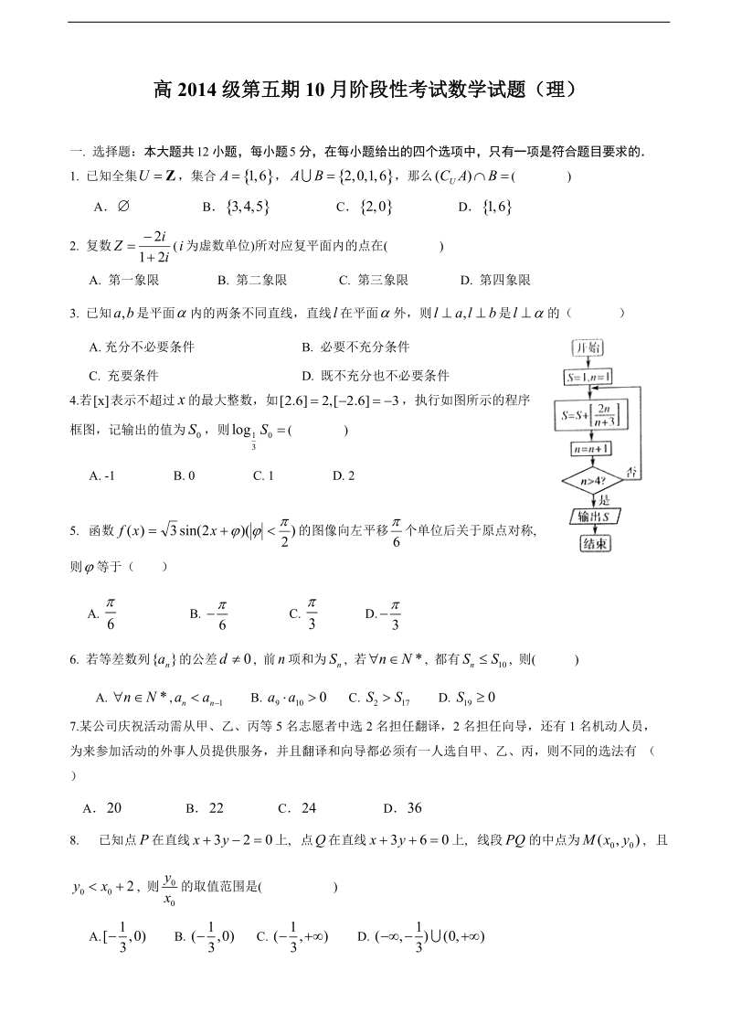 2017年四川省成都市树德中学高三10月月考数学（理）试题.doc_第1页