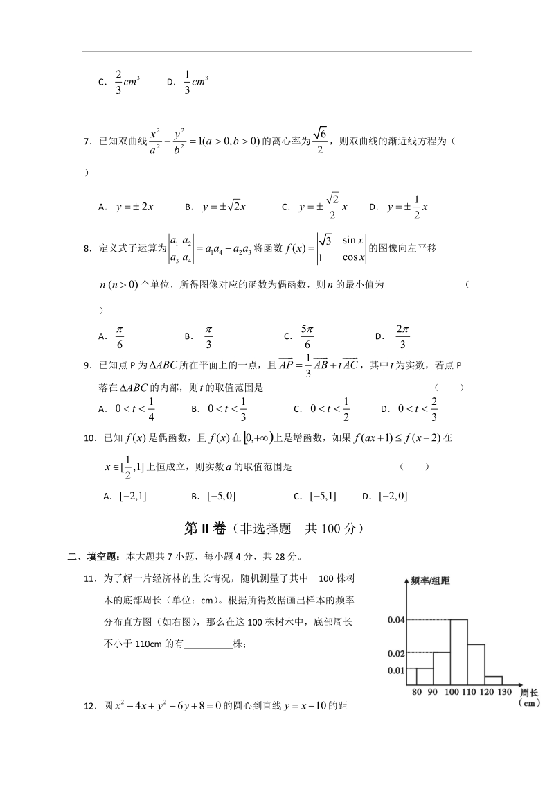 浙江省普通高中2015年高三第一次联考数学（文）试题 word版.doc_第2页