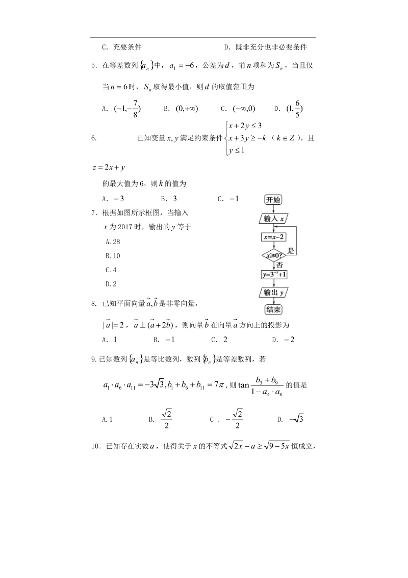 2017年四川省遂宁市高中高三零诊考试数学文试题.doc_第2页