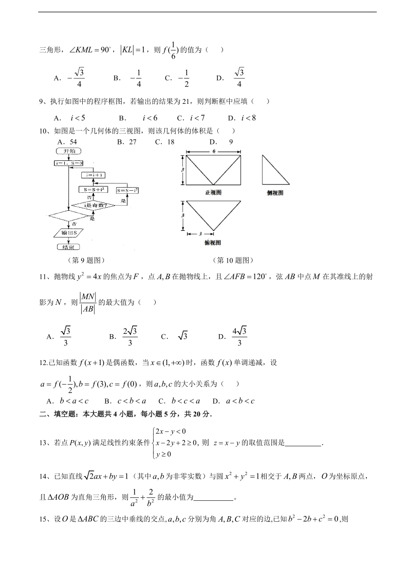 河南省顶级名校2015年高三年级入学定位考试数学（文）试题.doc_第2页