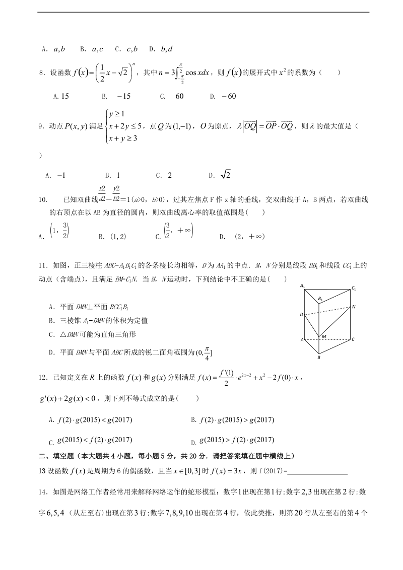 2017年江西省南昌市八一中学高三2月测试数学（理）试题.doc_第2页