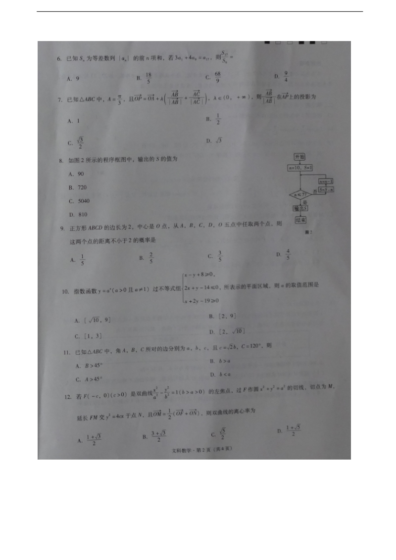 2017年贵州省贵阳市第一中学高三下学期第五次适应性考试数学（文）试题（图片版）.doc_第2页