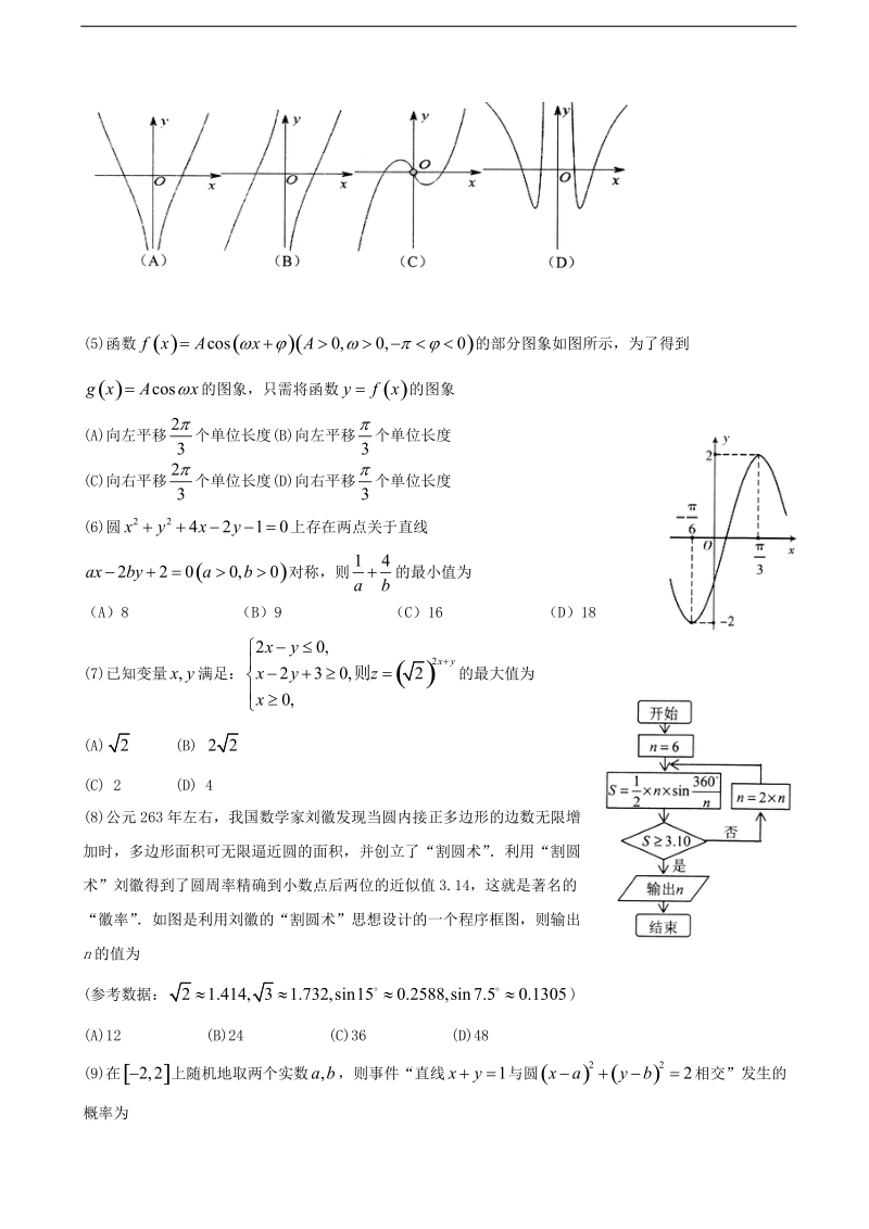 2017年山东省滨州市邹平双语学校高三3月月考数学（文）试题.doc_第2页