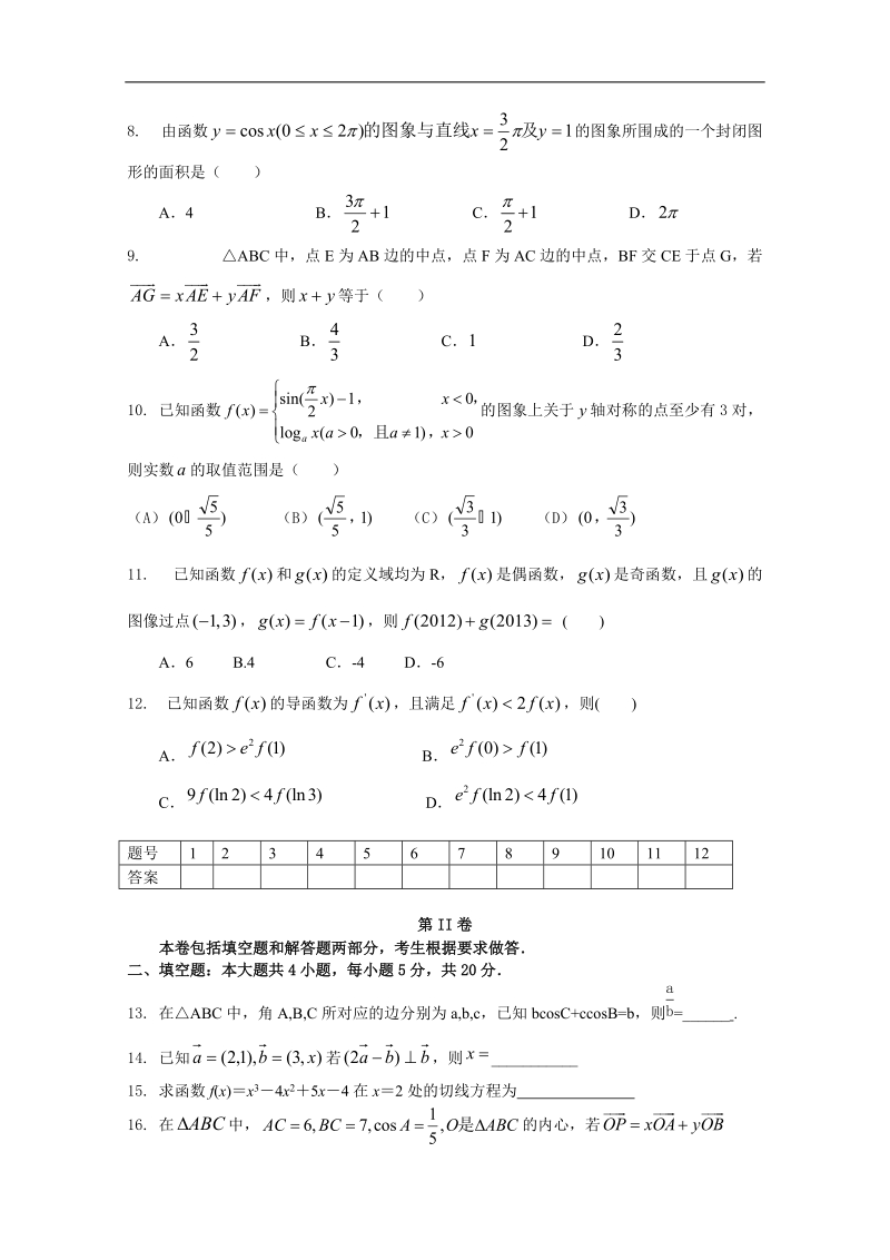 2016年辽宁省大连八中高三上学期期中考试数学（理）试题 word版.doc_第2页