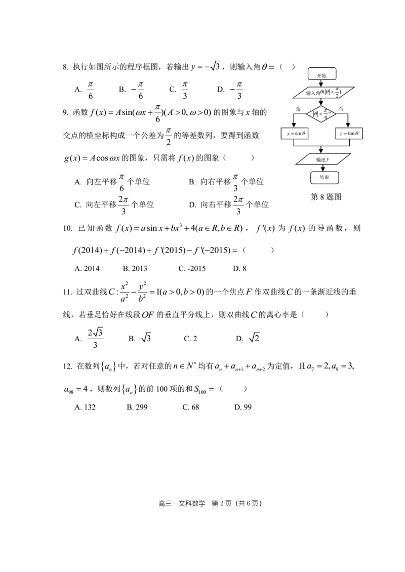 2016年河南省郑州市第一中学高三上学期联考数学文科试题.doc_第2页