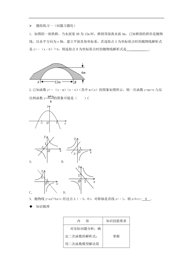 山西省阳泉市2016届中考（人教版）数学一轮复习导学案：专题16.二次函数的应用.doc_第2页