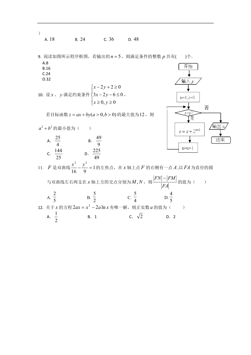 2016年辽宁省沈阳市高三教学质量监测（三） 数学文试题（含解析）.doc_第2页