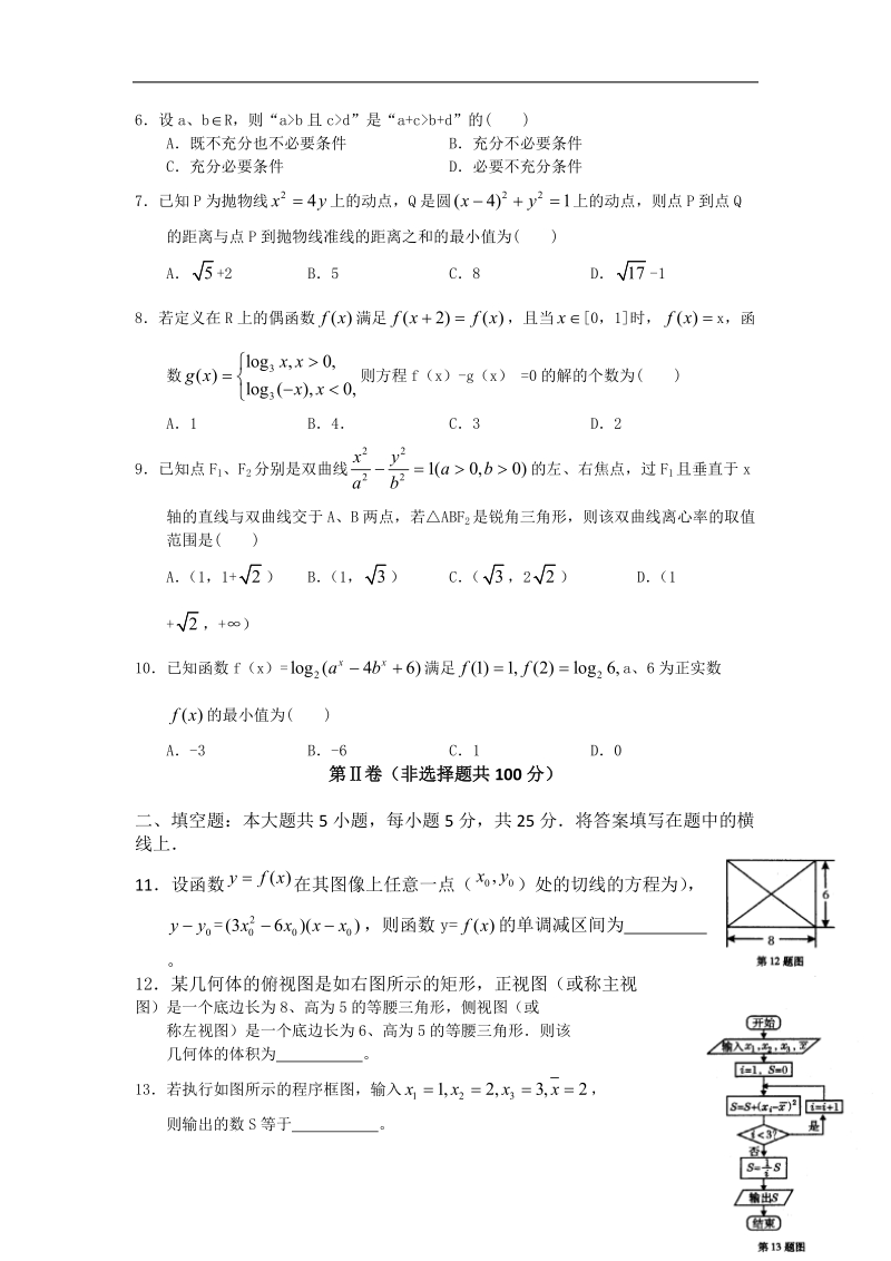 陕西省神木中学2015年高三上学期第二次模拟考试数学文试题 word版.doc_第2页