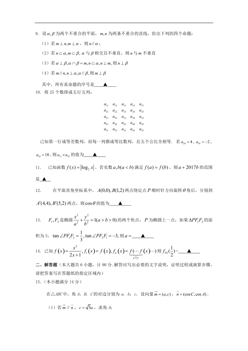 2017年江苏省丹阳高级中学高三上学期期初考试数学试题(1-16班).doc_第2页