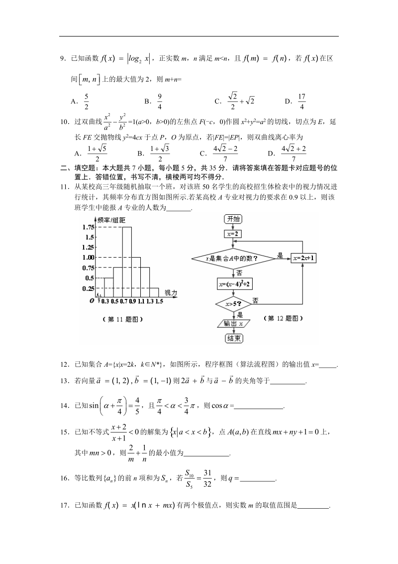 湖北省荆州市部分县市2015年高三上学期期末考试 文科数学.doc_第2页