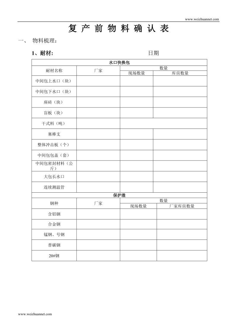 钢铁企业板坯复产前确认材料.doc_第1页