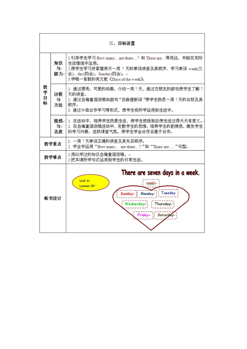 四年级下英语教案《unit+4+there+are+seven+days+in+a+week》教案+lesson+1人教精通版.docx_第2页