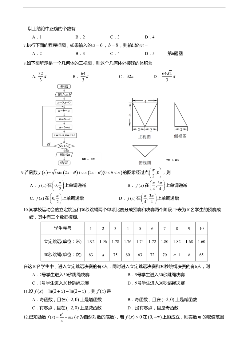 2018年广东省汕头市高三上学期期末质量监测 数学文（word版）.doc_第2页