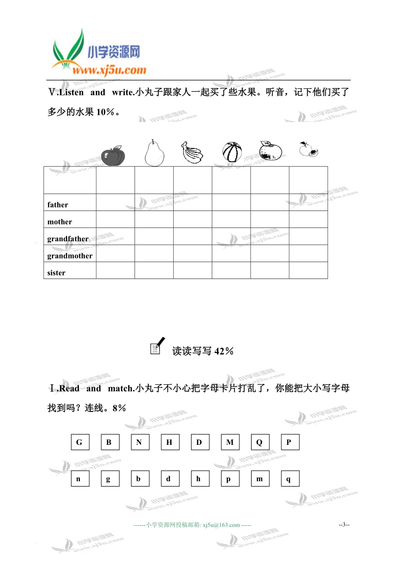 四川内江小学三年级英语第二学期期末检测试卷.doc_第3页