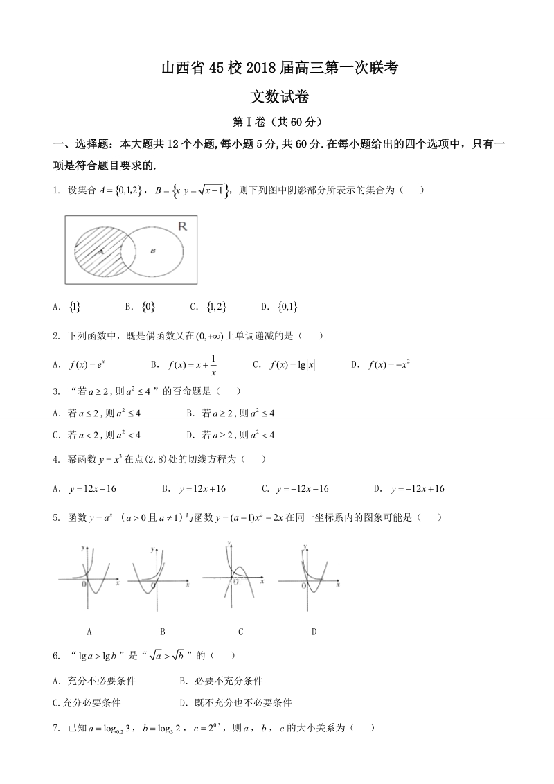 2018年山西省45校高三第一次联考 数学文.doc_第1页