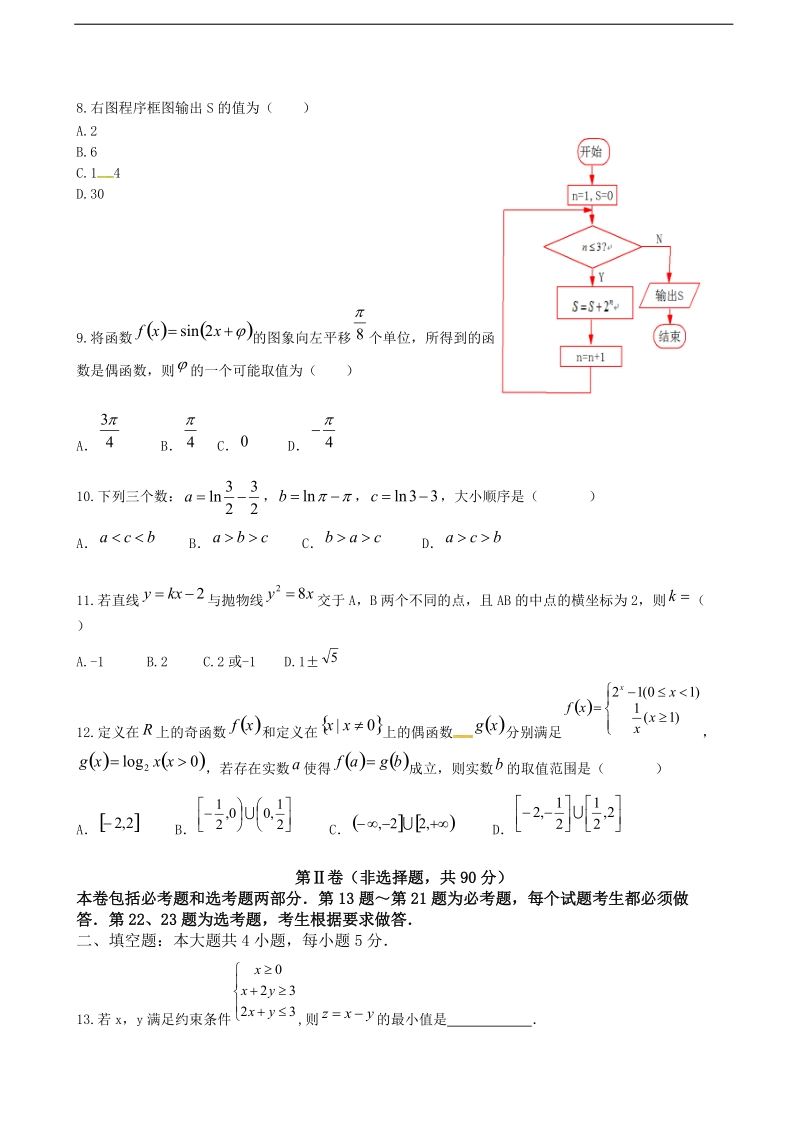 2018年云南民族大学附属中学高三下学期第一次月考数学（理）试题.doc_第2页