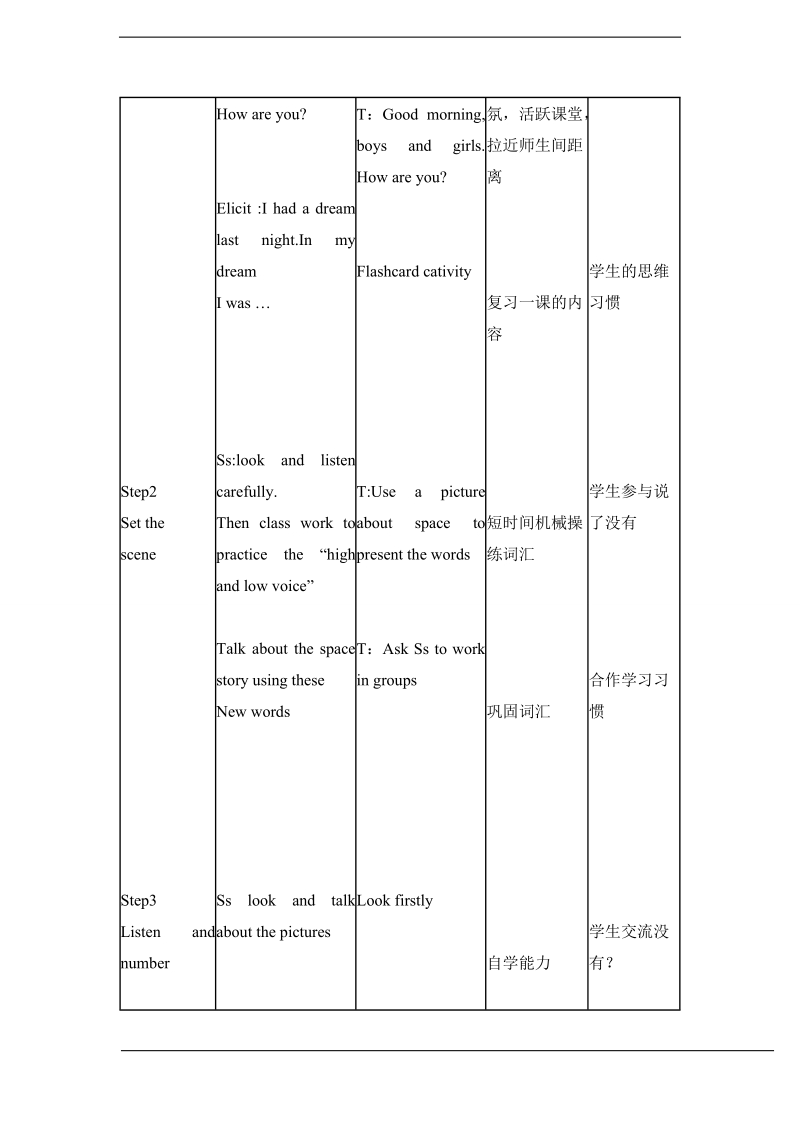 北师大版(一起)五年级上册英语教案 unit 1 ann had a dream(8).doc_第2页