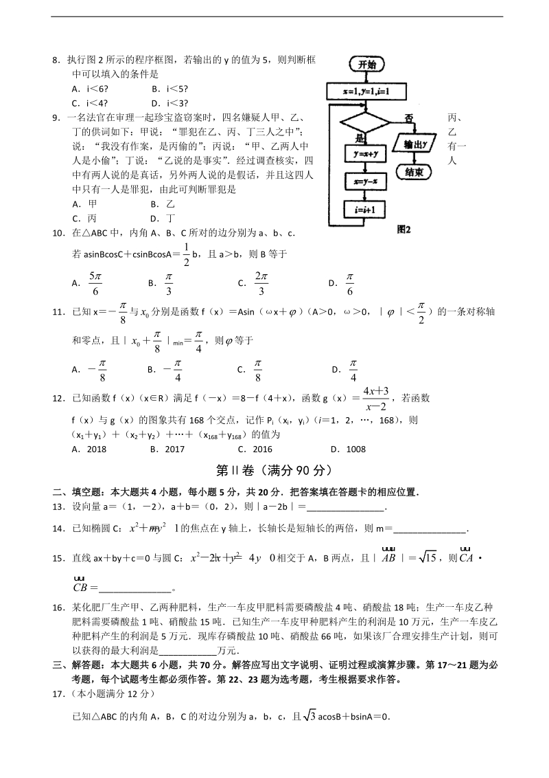 2018年河南省信阳市普通高中高三第二次教学质量检测数学文试题.doc_第2页