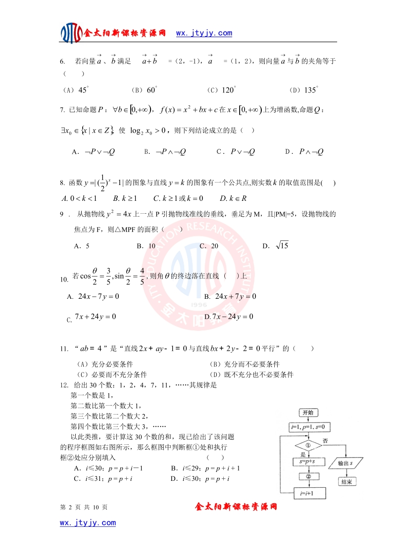 辽宁省沈阳二中等重点中学协作体2013年高三领航高考预测（十）数学文试题.doc_第2页