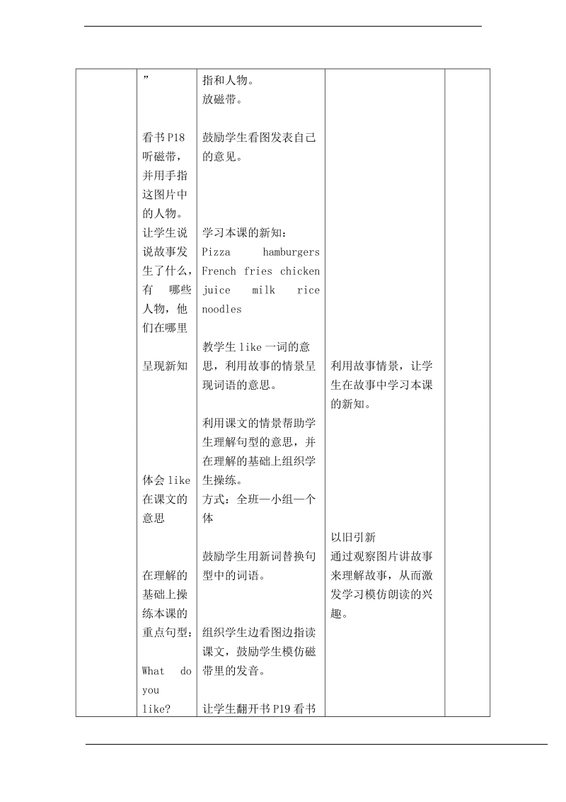 北师大版(一起) 一年级下册英语教案 unit 9 food and drink（2）.doc_第2页