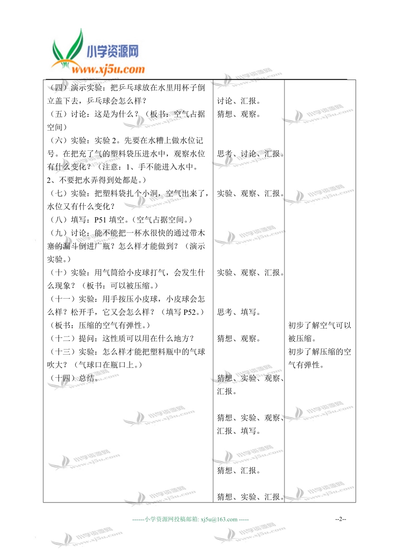 （首师大版）三年级科学上册教案 空气占据空间 1.doc_第2页