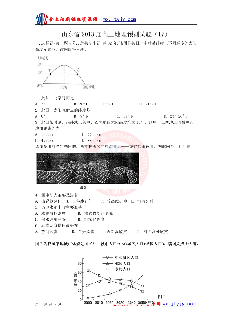 山东省2013年高三地理预测试题（17）.doc_第1页