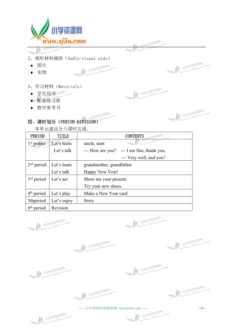 沪教版牛津英语1b教案 unit1 new year单元分析.doc_第2页