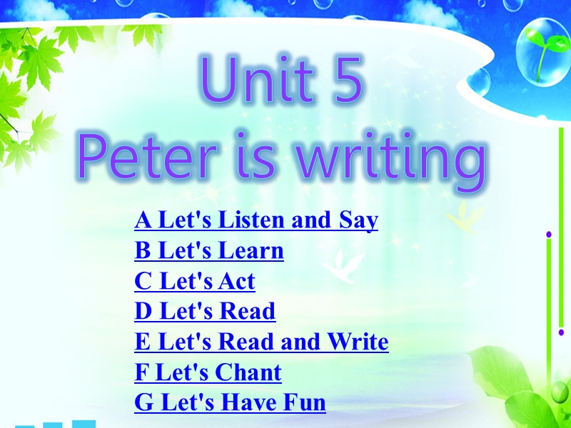 湘少版英语四年级下册unit 5 peter is writing.ppt_第1页