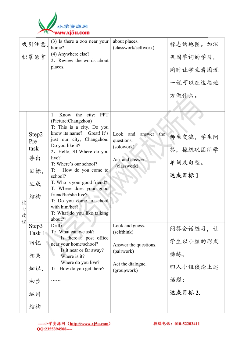 （苏教译林版）英语五年级下册project 1 around our city 互动式教案(表格).doc_第3页