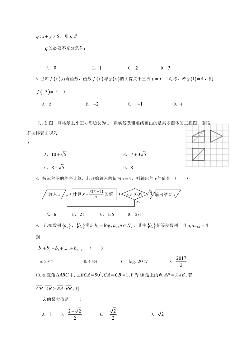 2017年江西省师大附中、临川一中高三1月联考数学（文）试题.doc_第2页