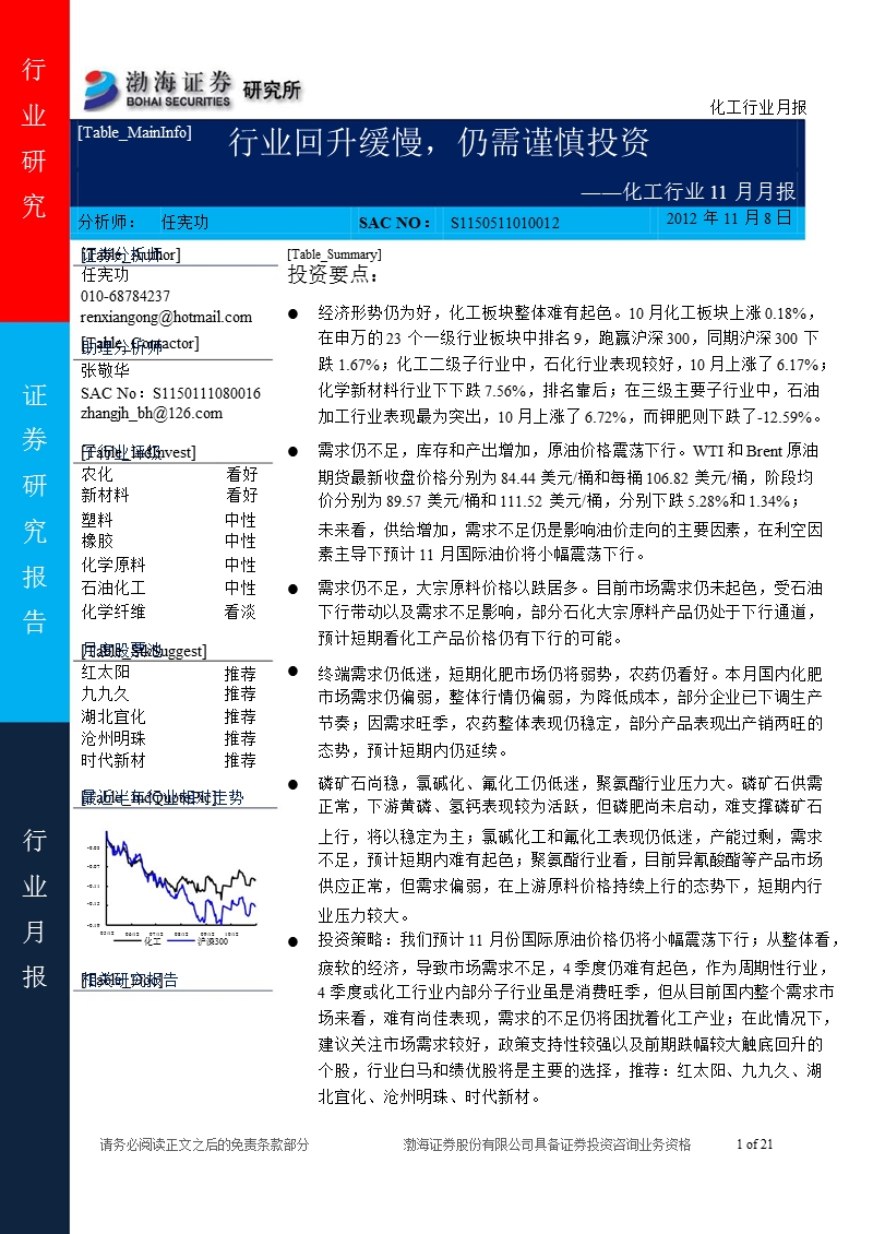 化工行业11月月报：行业回升缓慢_仍需谨慎投资-2012-11-09.ppt_第1页