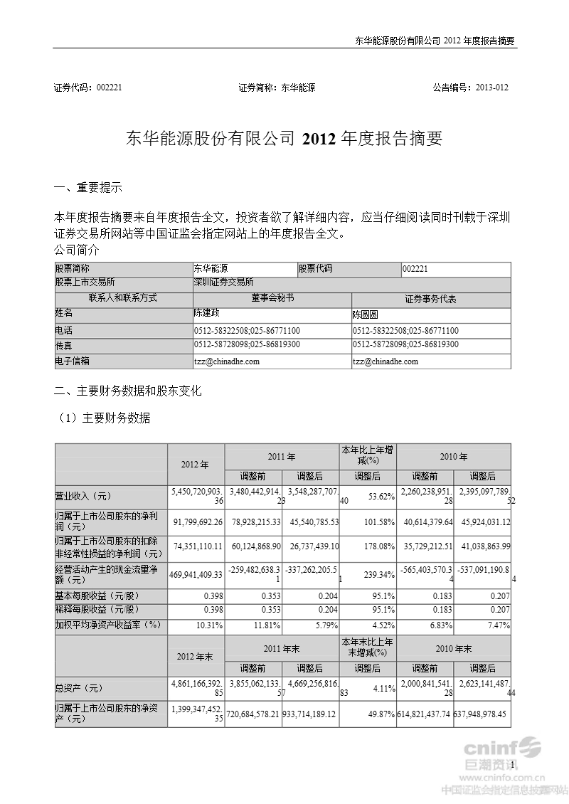 东华能源：2012年年度报告摘要.ppt_第1页