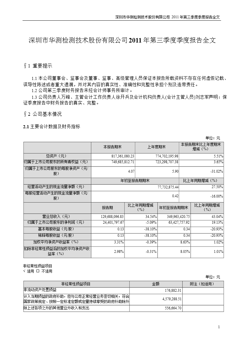 华测检测：2011年第三季度报告全文.ppt_第1页