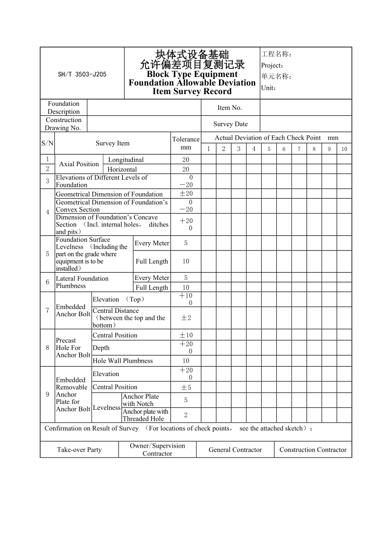 3503-J205块体式设备基础允许偏差项目复测记录.doc_第1页