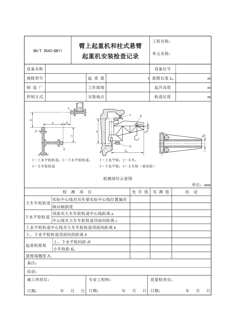 3503-G811臂上起重机和柱式悬臂起重机安装检查记录.doc_第1页