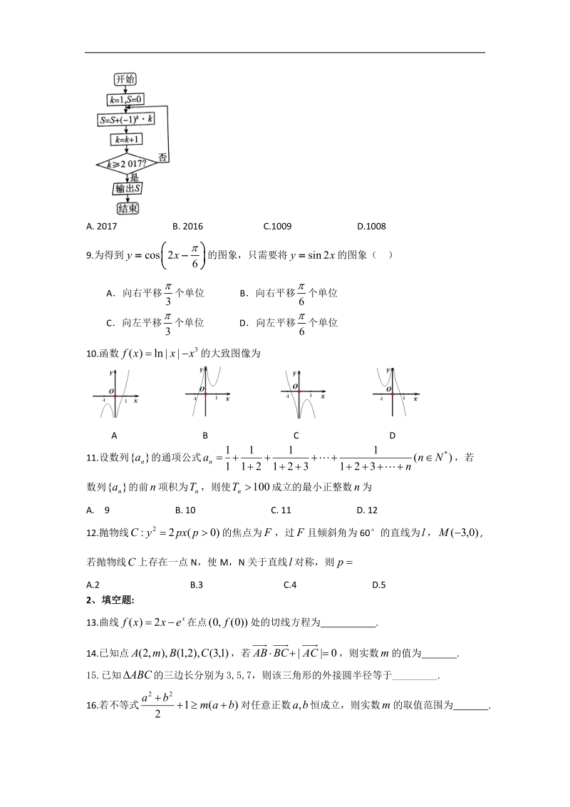 2018年重庆部分区县高三上学期期末试题（文数）.doc_第2页