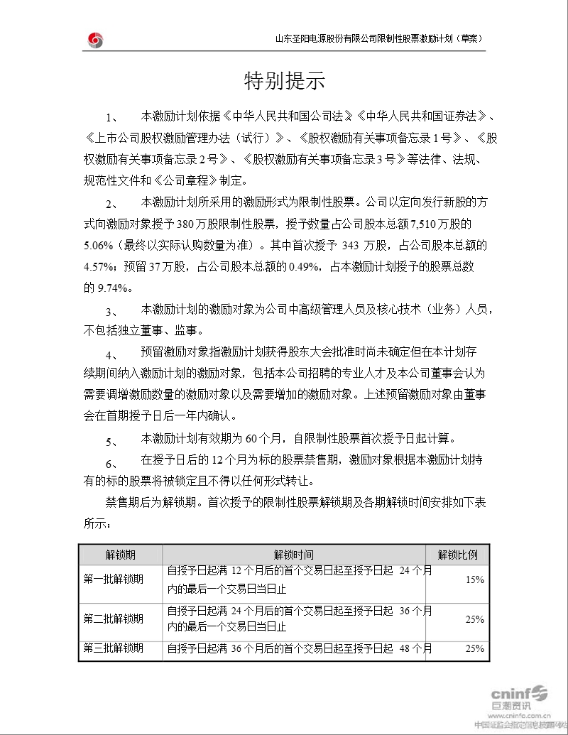 圣阳股份：限制性股票激励计划（草案）.ppt_第3页