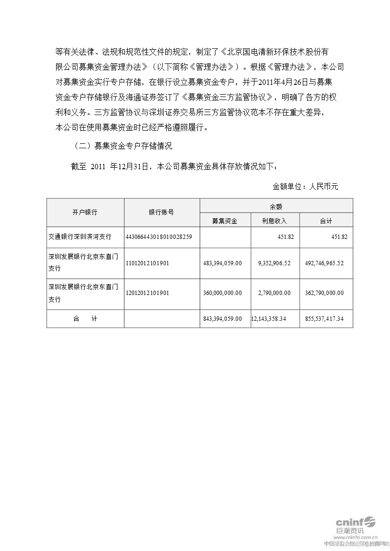 国电清新：关于募集资金2011年度存放与使用情况的专项报告.ppt_第3页