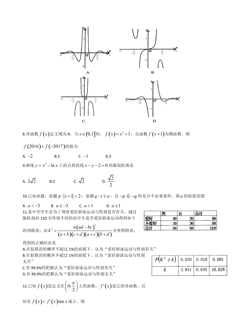 2018年山东省实验中学高三上学期第二次诊断考试数学（文）试题.doc_第2页